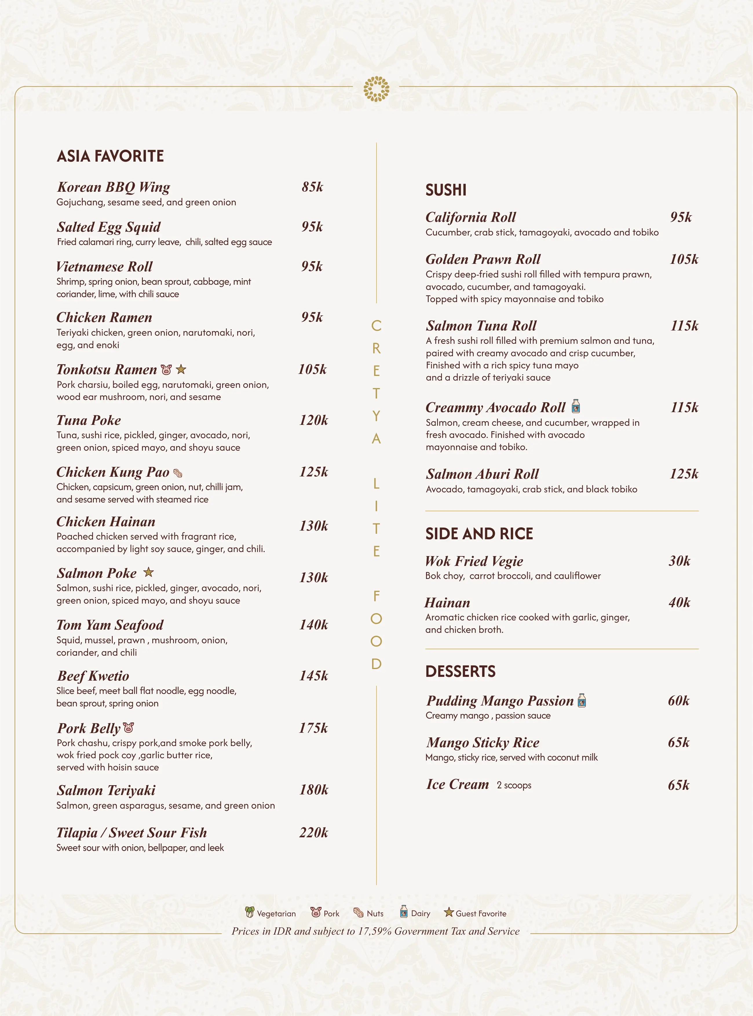 Cretya Lite menu