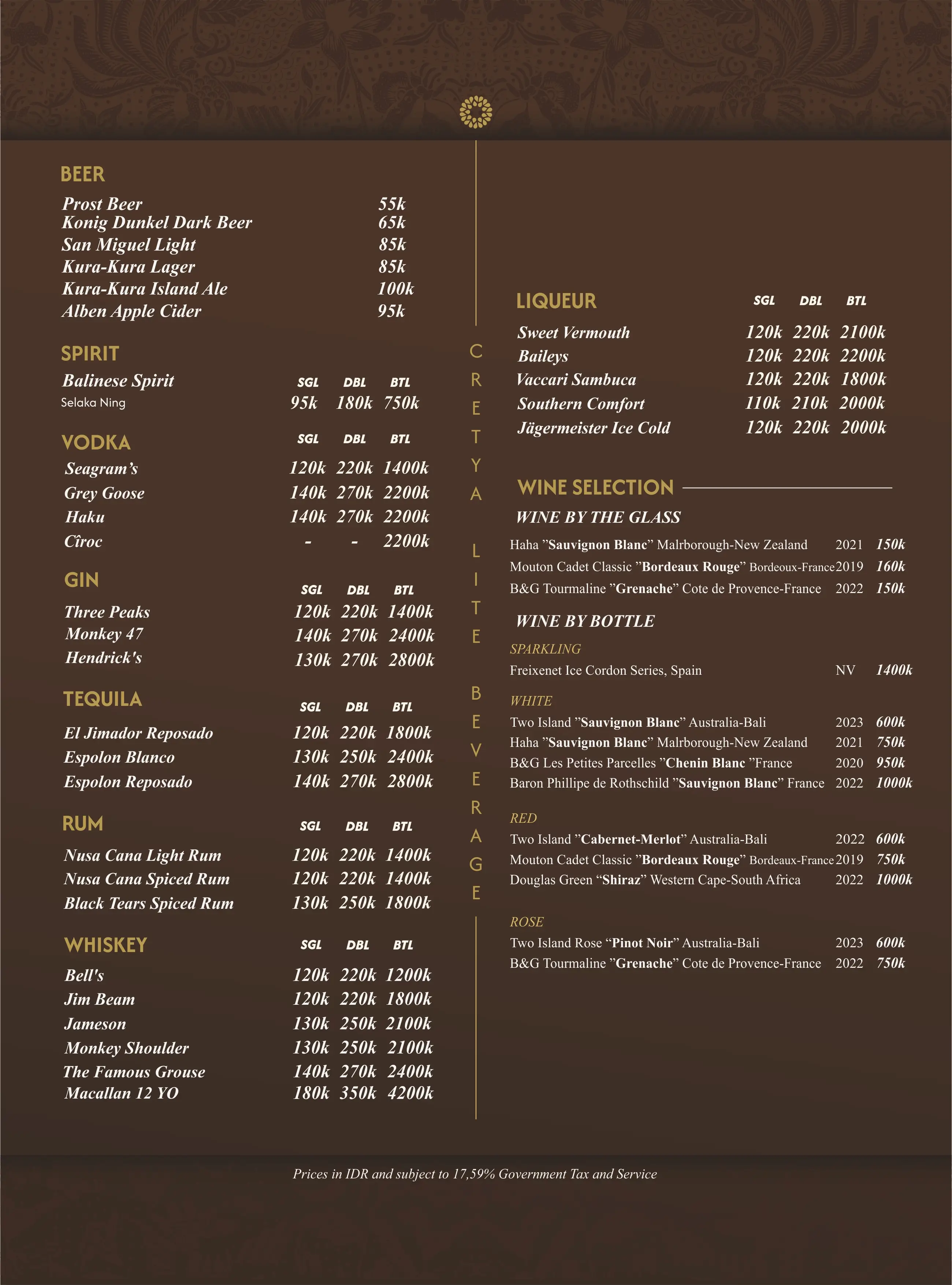 Cretya Lite menu