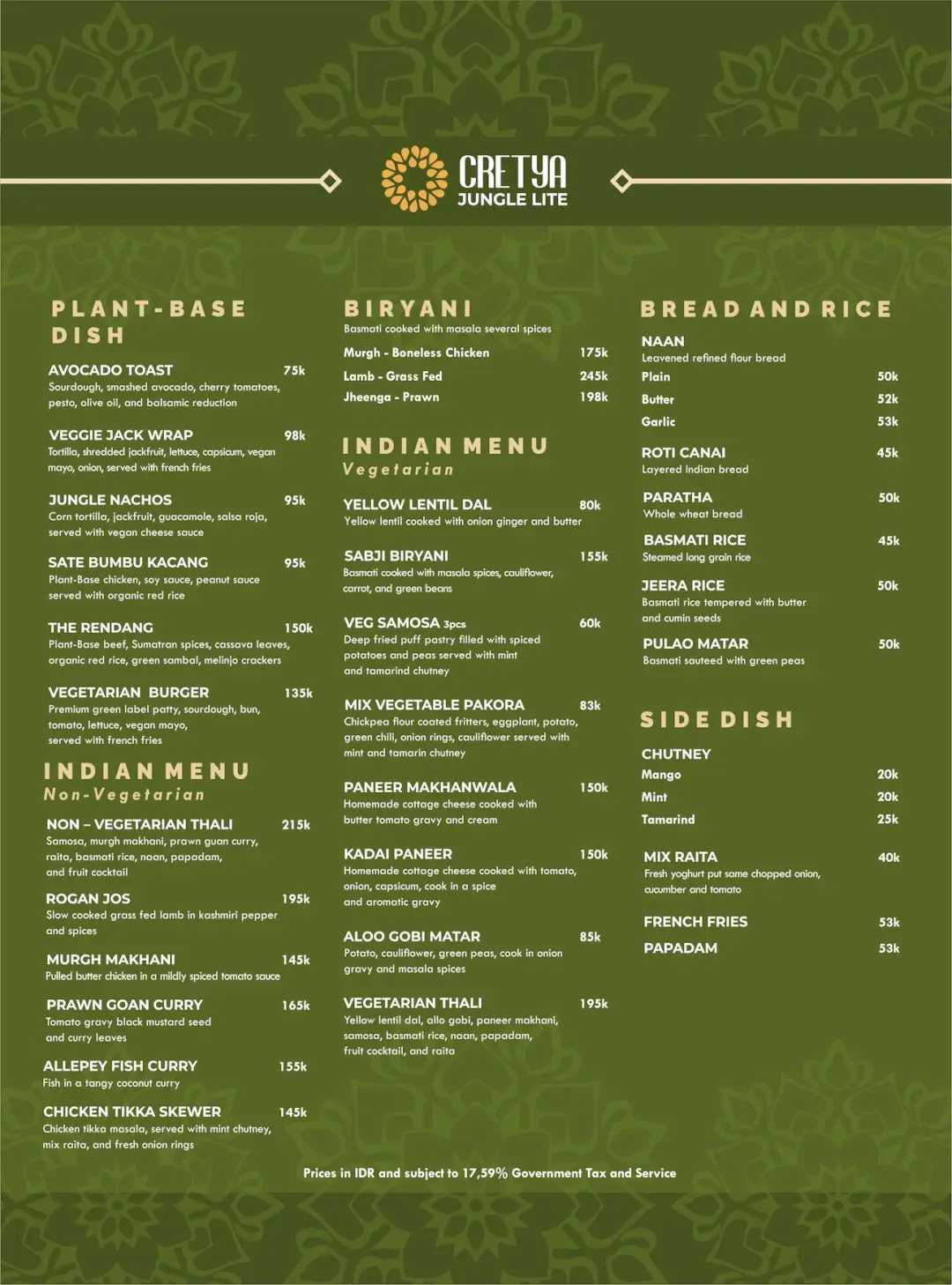 Cretya Jungle Lite menu