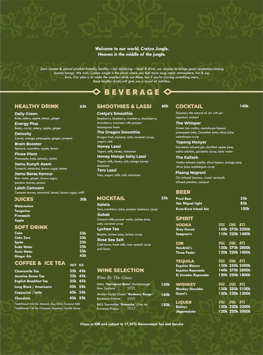 Cretya Jungle Lite menu